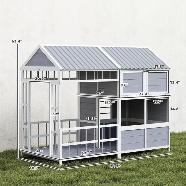 Alt view image 7 of 7 - PawHut Dog House Outdoor Indoor, 79" x 41" x 63" w/Porch, Storage Cabinet | Wooden Dog Shelter, Weatherproof Roof, Elevated Floor, Air Vents & Observation Windows, Large Pet Shelter for Large Breeds
