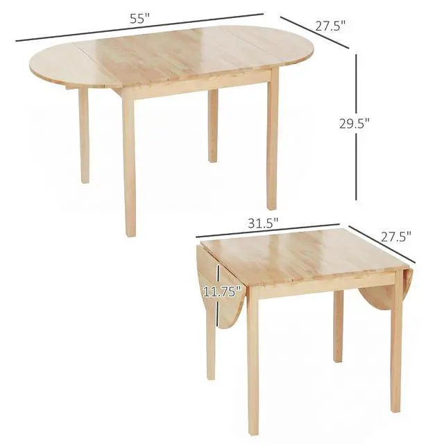 Alt view image 2 of 7 - 55" Solid Wood Kitchen Table for 4-6 People Oval Drop Leaf Natural | for Small Spaces, Folding Dining Table