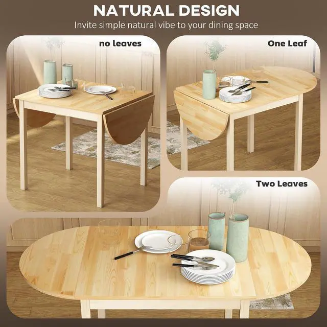 Alt view image 5 of 7 - 55" Solid Wood Kitchen Table for 4-6 People Oval Drop Leaf Natural | for Small Spaces, Folding Dining Table