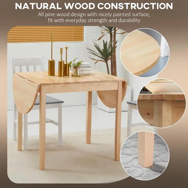 Alt view image 6 of 7 - 55" Solid Wood Kitchen Table for 4-6 People Oval Drop Leaf Natural | for Small Spaces, Folding Dining Table