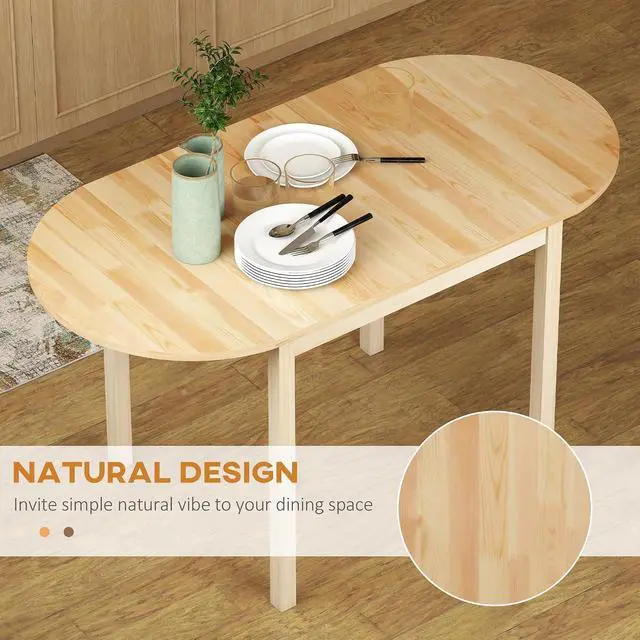 Alt view image 4 of 7 - 55" Solid Wood Kitchen Table for 4-6 People Oval Drop Leaf Natural | for Small Spaces, Folding Dining Table