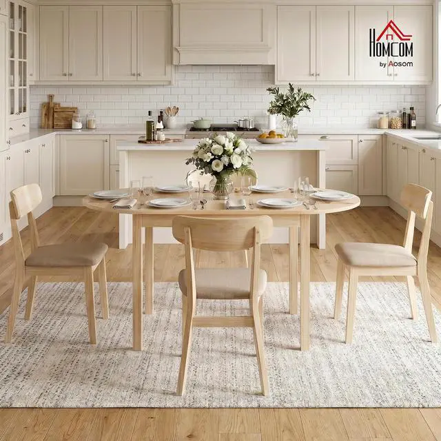 Alt view image 3 of 7 - 55" Solid Wood Kitchen Table for 4-6 People Oval Drop Leaf Natural | for Small Spaces, Folding Dining Table