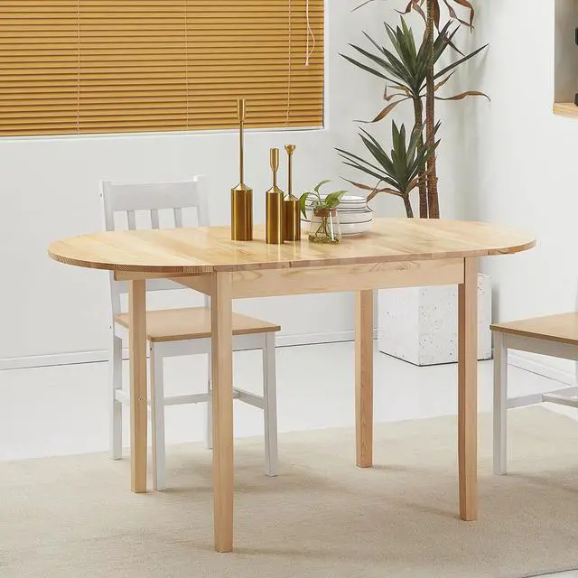 Alt view image 7 of 7 - 55" Solid Wood Kitchen Table for 4-6 People Oval Drop Leaf Natural | for Small Spaces, Folding Dining Table
