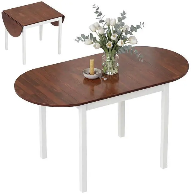 Main image of 55" Solid Wood Kitchen Table for 4-6 People Small Drop Leaf Brown | Oval, Folding Dining Table, Small Spaces