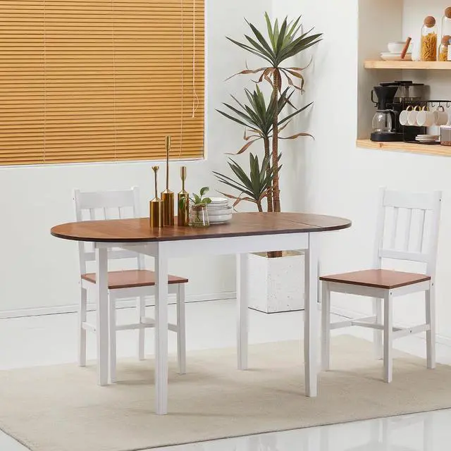 Alt view image 2 of 7 - 55" Solid Wood Kitchen Table for 4-6 People Small Drop Leaf Brown | Oval, Folding Dining Table, Small Spaces