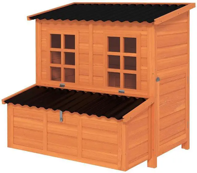 Main image of PawHut Wooden Chicken Coop 39" with Nesting Box for 2-4 Chickens Orange | Pull-Out Tray, Waterproof Roof, Hen House, Outdoor Poultry Cage, Rabbits Small Animals, Backyard