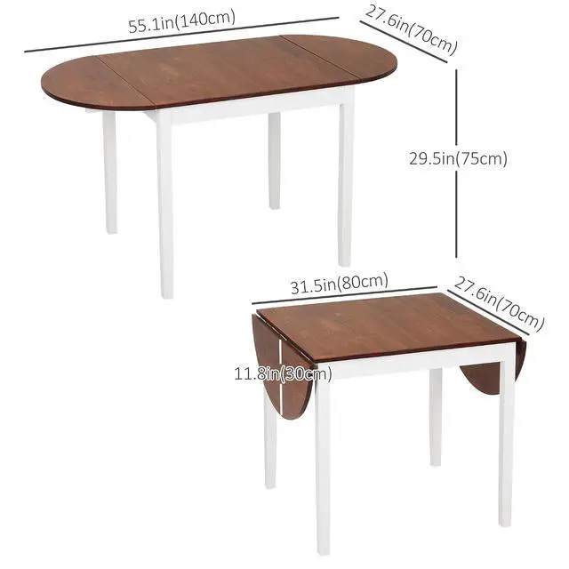 Alt view image 3 of 7 - 55" Solid Wood Kitchen Table for 4-6 People Small Drop Leaf Brown | Oval, Folding Dining Table, Small Spaces