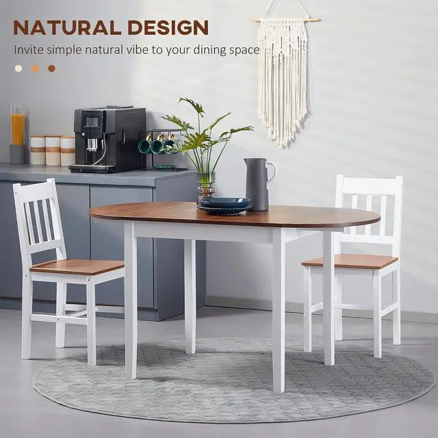 Alt view image 4 of 7 - 55" Solid Wood Kitchen Table for 4-6 People Small Drop Leaf Brown | Oval, Folding Dining Table, Small Spaces