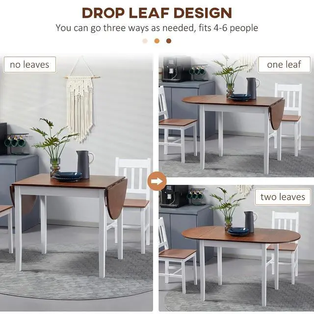Alt view image 5 of 7 - 55" Solid Wood Kitchen Table for 4-6 People Small Drop Leaf Brown | Oval, Folding Dining Table, Small Spaces