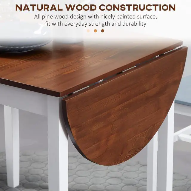 Alt view image 6 of 7 - 55" Solid Wood Kitchen Table for 4-6 People Small Drop Leaf Brown | Oval, Folding Dining Table, Small Spaces