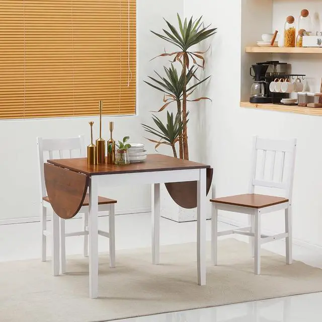 Alt view image 7 of 7 - 55" Solid Wood Kitchen Table for 4-6 People Small Drop Leaf Brown | Oval, Folding Dining Table, Small Spaces