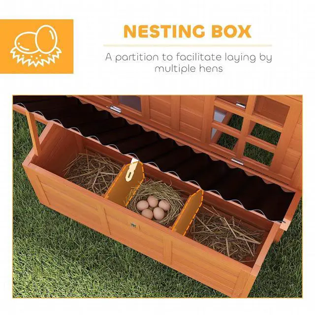Alt view image 4 of 7 - PawHut Wooden Chicken Coop 39" with Nesting Box for 2-4 Chickens Orange | Pull-Out Tray, Waterproof Roof, Hen House, Outdoor Poultry Cage, Rabbits Small Animals, Backyard