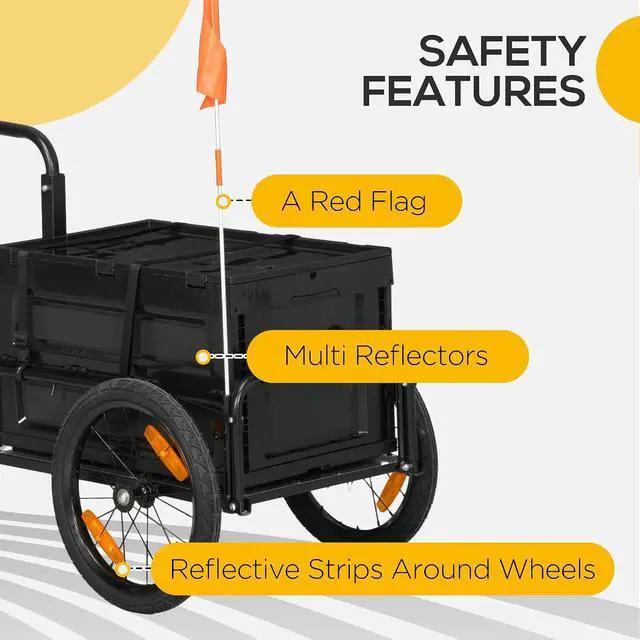 Alt view image 5 of 7 - Bike Cargo Trailer Removable Storage Box Bottom | Bicycle Trailer Wagon Cart, Quick Release 16" Wheels, Safe Reflectors