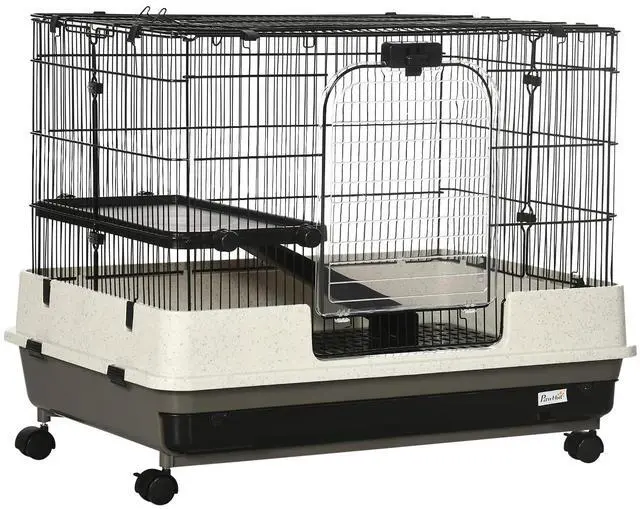 Main image of PawHut 26" Small Animal Cage with Wheels, 2-Level Portable Bunny Cage, Chinchilla Ferret Cage with Removable Tray, Platform and Ramp | Portable Chinchilla Ferret Cage, Platform, Ramp