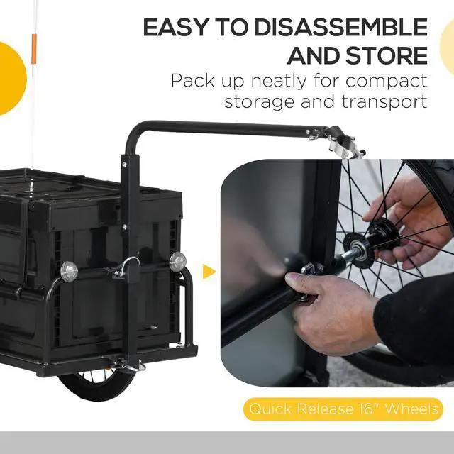 Alt view image 6 of 7 - Bike Cargo Trailer Removable Storage Box Bottom | Bicycle Trailer Wagon Cart, Quick Release 16" Wheels, Safe Reflectors