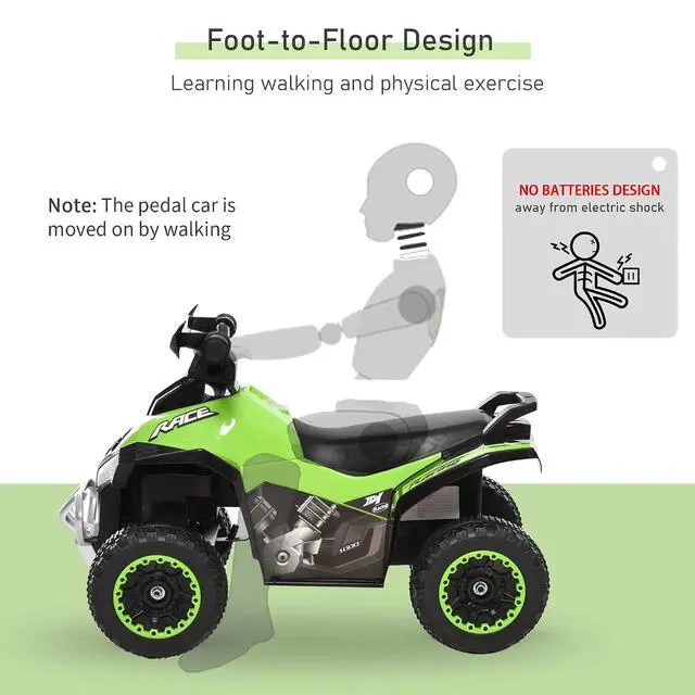 Alt view image 3 of 7 - NO Power Kids Ride On Push Car ATV for Toddlers 1.5-3 Years Old Green | Foot-to-floor Sliding Car, Walking Toy, Music, Lights, Ride Racer