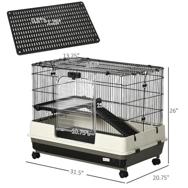 Alt view image 7 of 7 - PawHut 26" Small Animal Cage with Wheels, 2-Level Portable Bunny Cage, Chinchilla Ferret Cage with Removable Tray, Platform and Ramp | Portable Chinchilla Ferret Cage, Platform, Ramp
