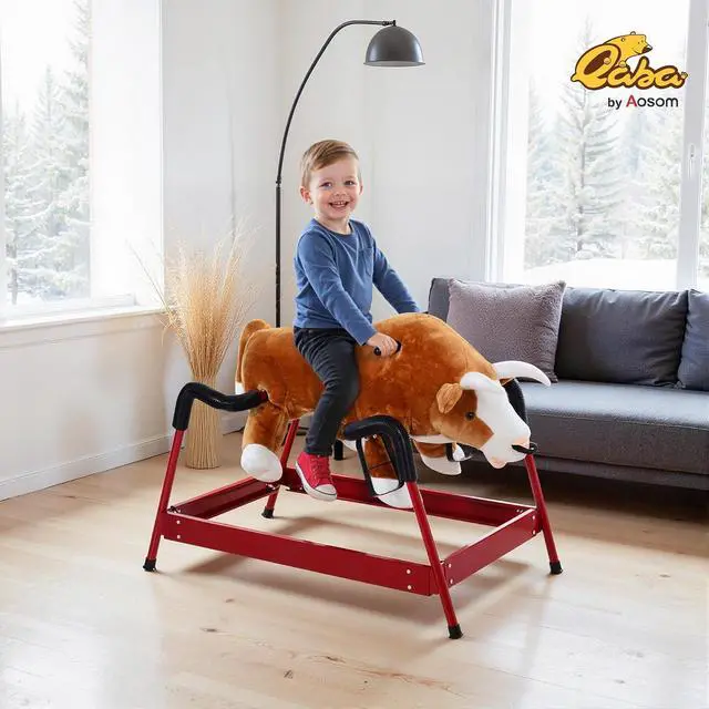Alt view image 2 of 7 - Qaba Kids Spring Rocking Horse Rodeo Bull Style with Realistic Sounds | Children Over 3 Years Old