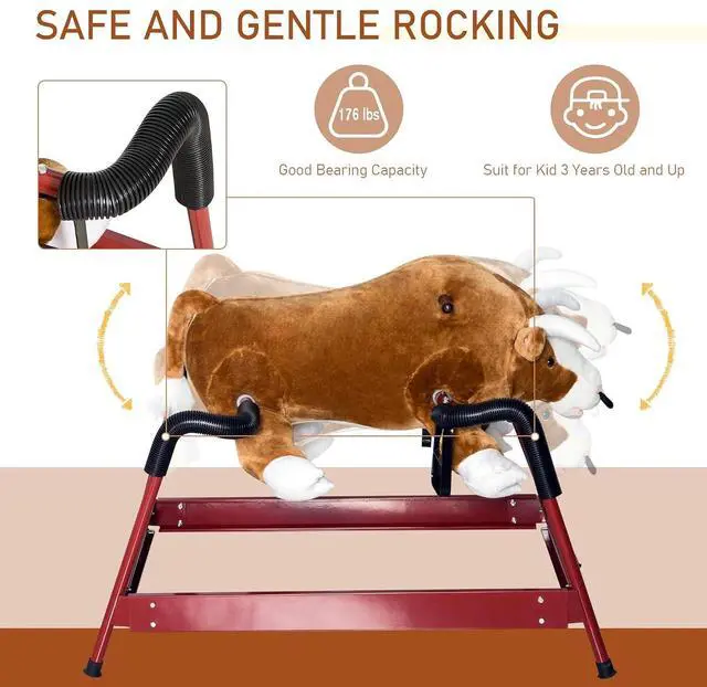 Alt view image 3 of 7 - Qaba Kids Spring Rocking Horse Rodeo Bull Style with Realistic Sounds | Children Over 3 Years Old