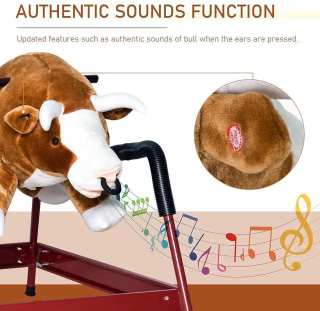 Alt view image 4 of 7 - Qaba Kids Spring Rocking Horse Rodeo Bull Style with Realistic Sounds | Children Over 3 Years Old