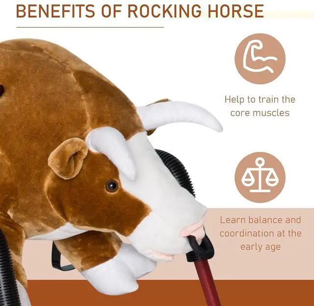 Alt view image 5 of 7 - Qaba Kids Spring Rocking Horse Rodeo Bull Style with Realistic Sounds | Children Over 3 Years Old