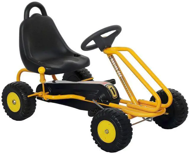 Main image of Qaba Go Kart for Kids 4 Wheel Pedal Go Cart with Steering Wheels Yellow | Adjustable Seat, Safety Hand Brake, Outdoor Racer Ride-On Car, for Boys Girls 3-6 Years