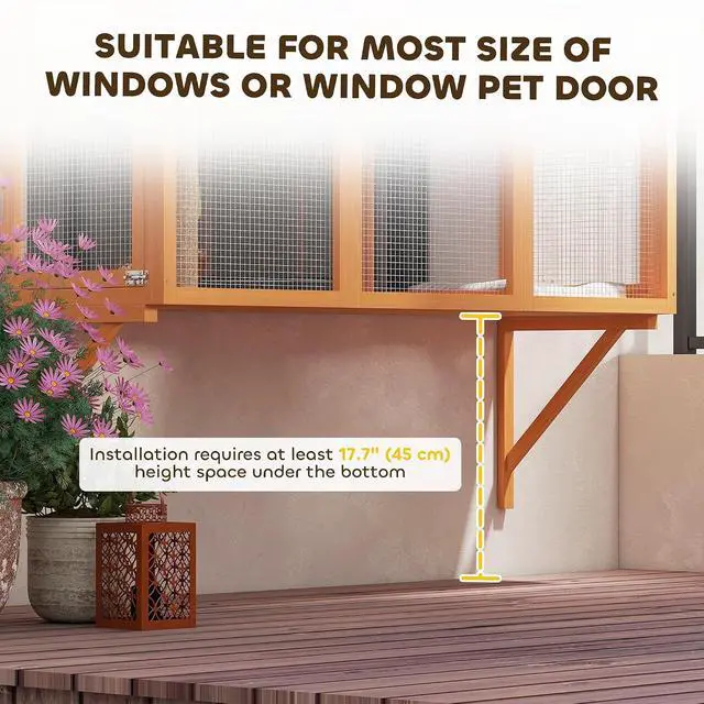 Alt view image 6 of 7 - PawHut Outdoor Catio for 2-3 Large Indoor Cats 2 Jumping Platforms Orange | Cat Window Catio Box Enclosure, Scratching Post, Cat Window Perch, Playing, Sunbathing, Napping, Enjoying Sights
