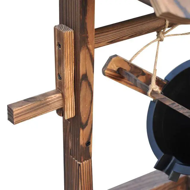 Alt view image 6 of 7 - Outdoor Wooden Wishing Well Fountain with Pump Carbonized Finish | Adjustable Water Flow Rate, Outdoor Rustic Waterfall Fountain, Water Bucket, for Backyard Patio Garden Lawn, for Outside