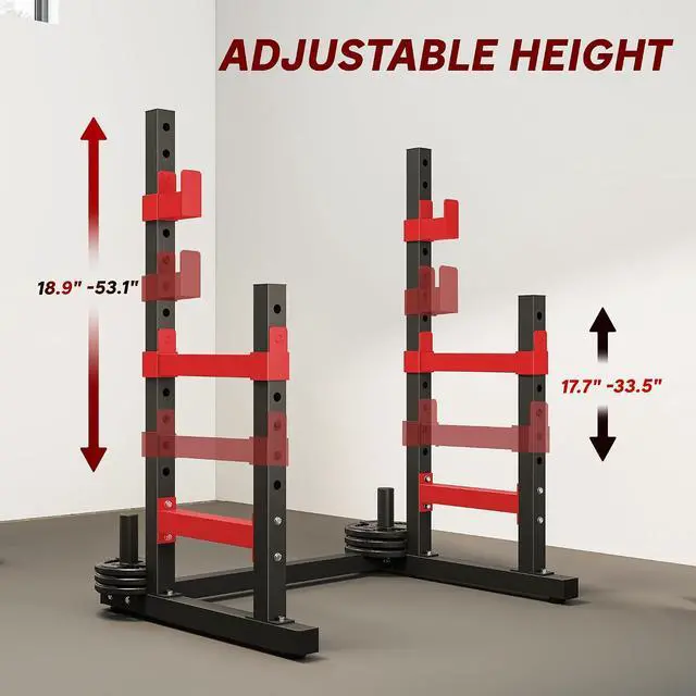 Alt view image 4 of 7 - Adjustable Squat Rack Bench Press Weight Plate Holders | Heavy Duty Steel Barbell Stand, for Weight Lifting, Home Gym Strength Training, 660lbs Max Load