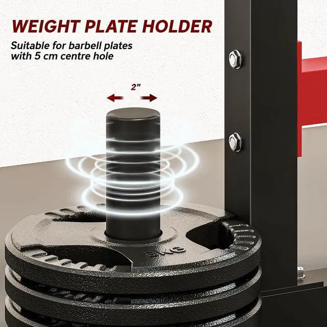 Alt view image 6 of 7 - Adjustable Squat Rack Bench Press Weight Plate Holders | Heavy Duty Steel Barbell Stand, for Weight Lifting, Home Gym Strength Training, 660lbs Max Load