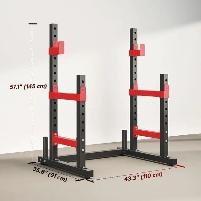 Alt view image 7 of 7 - Adjustable Squat Rack Bench Press Weight Plate Holders | Heavy Duty Steel Barbell Stand, for Weight Lifting, Home Gym Strength Training, 660lbs Max Load
