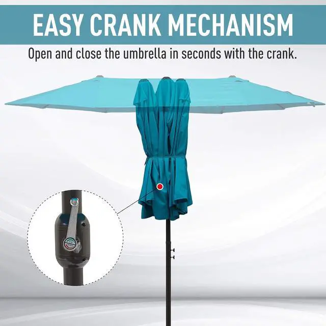 Alt view image 4 of 7 - Extra Large 15 ft Patio Umbrella with Crank Handle | Double-Sided Wide Outdoor Umbrella, Air Vents, Backyard, Deck, Pool, Market