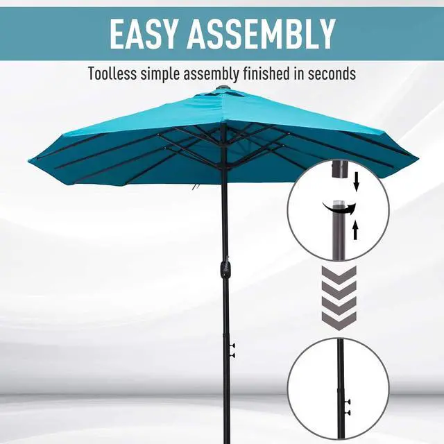 Alt view image 5 of 7 - Extra Large 15 ft Patio Umbrella with Crank Handle | Double-Sided Wide Outdoor Umbrella, Air Vents, Backyard, Deck, Pool, Market