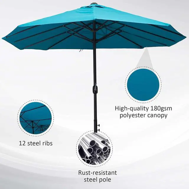 Alt view image 6 of 7 - Extra Large 15 ft Patio Umbrella with Crank Handle | Double-Sided Wide Outdoor Umbrella, Air Vents, Backyard, Deck, Pool, Market