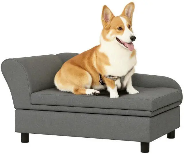 Main image of PawHut Pet Sofa, Dog Couch, Elevated Pet Bed for Small Dogs, with Hidden Storage, Soft Tufted Cushion, Gray | Elevated Pet Bed, Soft Tufted Cushion