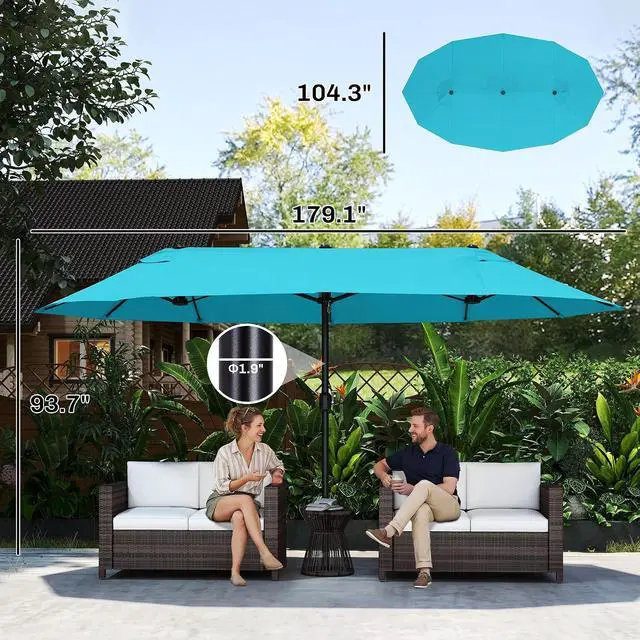 Alt view image 7 of 7 - Extra Large 15 ft Patio Umbrella with Crank Handle | Double-Sided Wide Outdoor Umbrella, Air Vents, Backyard, Deck, Pool, Market