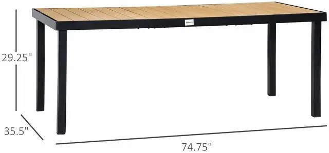 Alt view image 3 of 7 - 75" x 35" Outdoor Dining Table for 8 People Rectangular Natural | Aluminum Frame Garden Table, All-Weather Faux Wood Top, Lawn, Patio