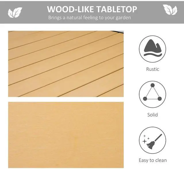 Alt view image 4 of 7 - 75" x 35" Outdoor Dining Table for 8 People Rectangular Natural | Aluminum Frame Garden Table, All-Weather Faux Wood Top, Lawn, Patio