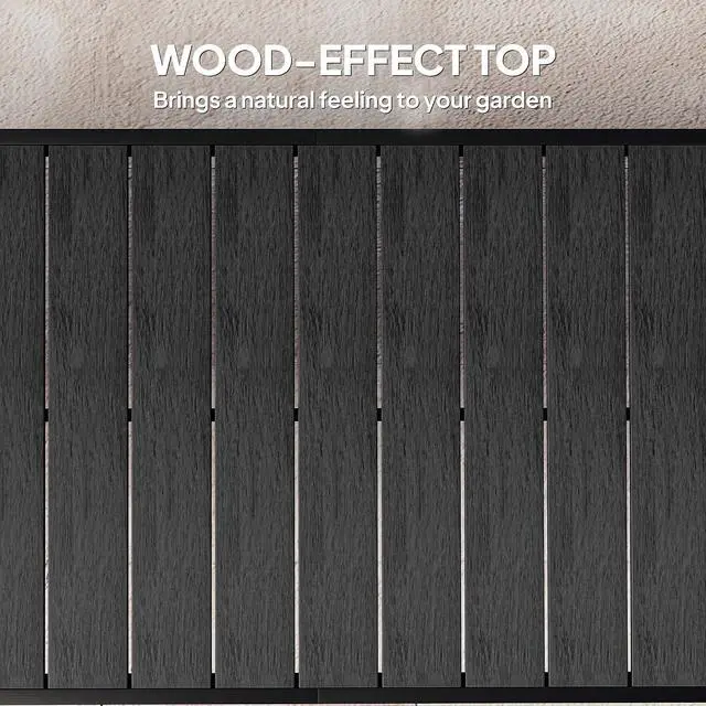 Alt view image 4 of 7 - 75" x 35" Outdoor Dining Table for 8 People Rectangular Black | Aluminum Frame Garden Table, All-Weather Faux Wood Top, Lawn, Patio