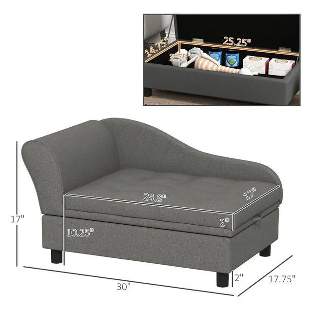 Alt view image 7 of 7 - PawHut Pet Sofa, Dog Couch, Elevated Pet Bed for Small Dogs, with Hidden Storage, Soft Tufted Cushion, Gray | Elevated Pet Bed, Soft Tufted Cushion