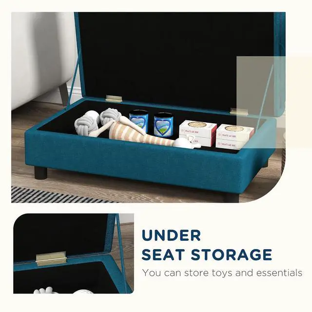 Alt view image 4 of 7 - PawHut Pet Sofa, Dog Couch, Elevated Pet Bed for Small Dogs, with Hidden Storage, Soft Tufted Cushion, Dark Blue | Elevated Pet Bed, Soft Tufted Cushion
