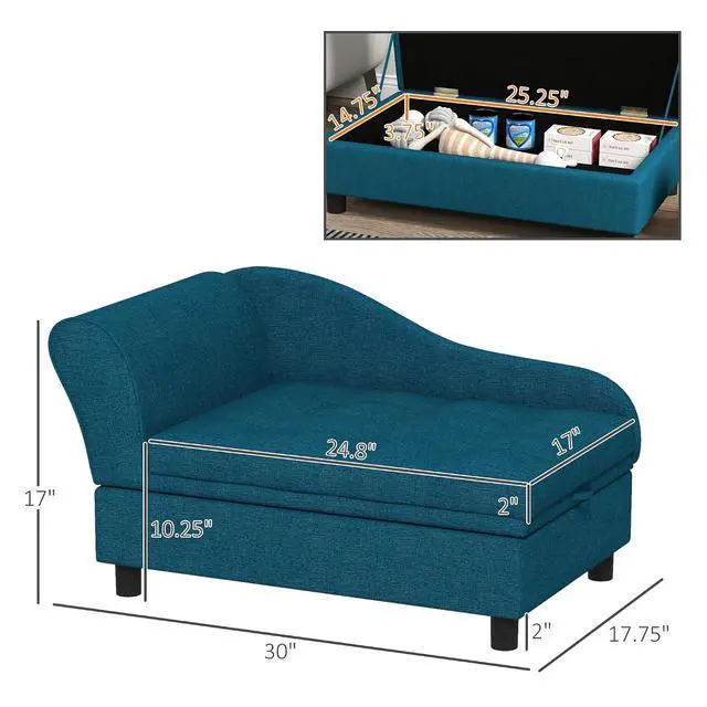 Alt view image 7 of 7 - PawHut Pet Sofa, Dog Couch, Elevated Pet Bed for Small Dogs, with Hidden Storage, Soft Tufted Cushion, Dark Blue | Elevated Pet Bed, Soft Tufted Cushion