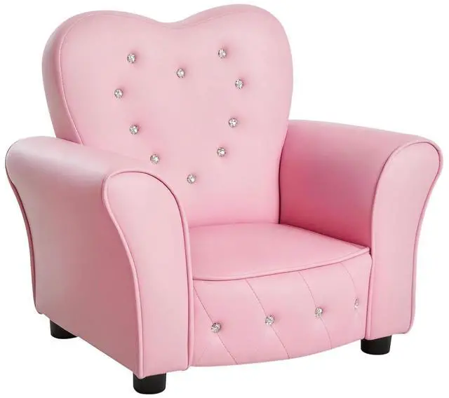 Main image of Qaba Kids Sofa Tufted Princess Chair for Preschool Child Pink | Toddler, Upholstered, Princess Couch Furniture, Diamond Decoration