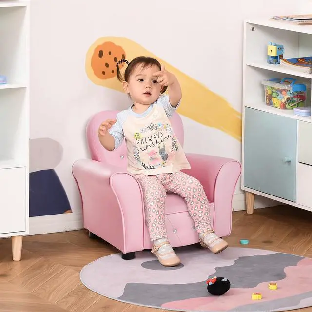 Alt view image 2 of 7 - Qaba Kids Sofa Tufted Princess Chair for Preschool Child Pink | Toddler, Upholstered, Princess Couch Furniture, Diamond Decoration