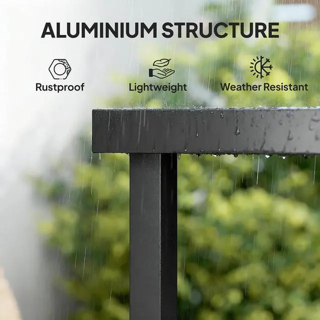 Alt view image 6 of 7 - 75" x 35" Outdoor Dining Table for 8 People Rectangular Black | Aluminum Frame Garden Table, All-Weather Faux Wood Top, Lawn, Patio