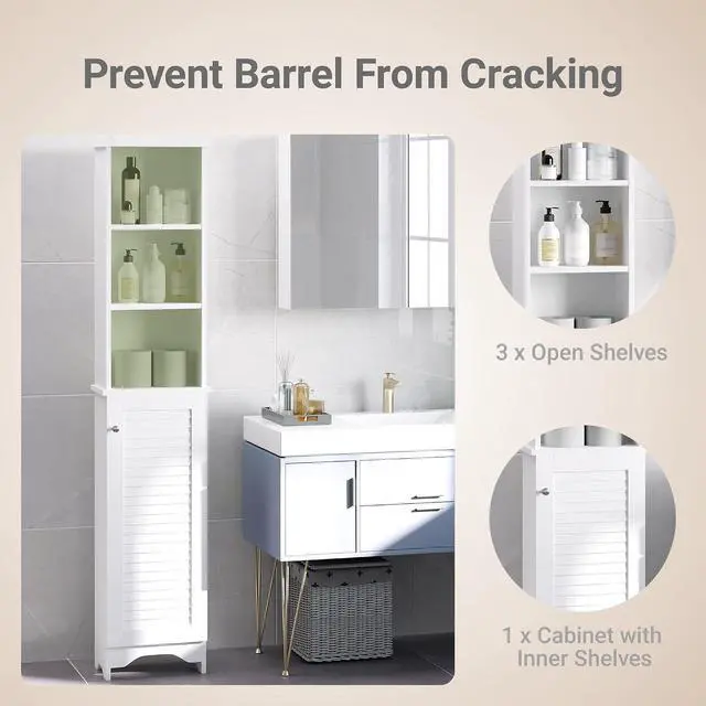 Alt view image 4 of 7 - Tall Bathroom Storage Cabinet Freestanding with 3-Tier Shelf White | Linen Tower, Open Adjustable Shelf