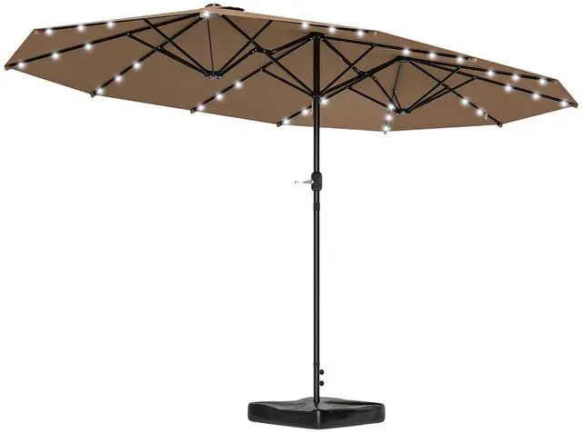 Main image of 14.4ft Large Patio Umbrella with 36 Solar LED Lights | Double Sided Outdoor Umbrella, Base Included