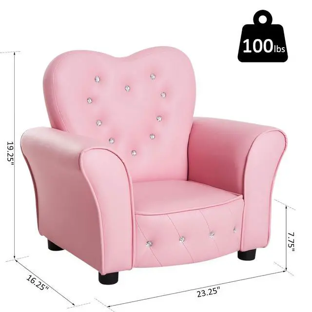 Alt view image 3 of 7 - Qaba Kids Sofa Tufted Princess Chair for Preschool Child Pink | Toddler, Upholstered, Princess Couch Furniture, Diamond Decoration