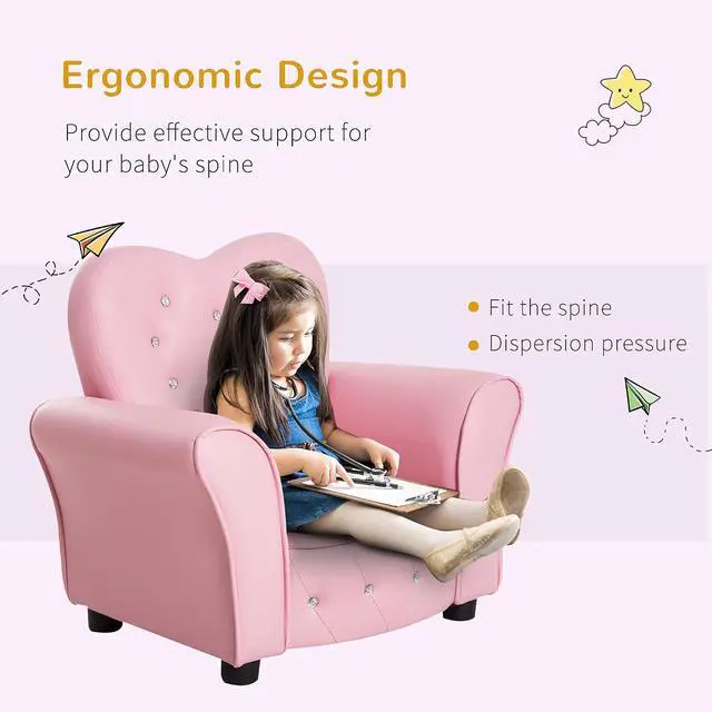 Alt view image 6 of 7 - Qaba Kids Sofa Tufted Princess Chair for Preschool Child Pink | Toddler, Upholstered, Princess Couch Furniture, Diamond Decoration