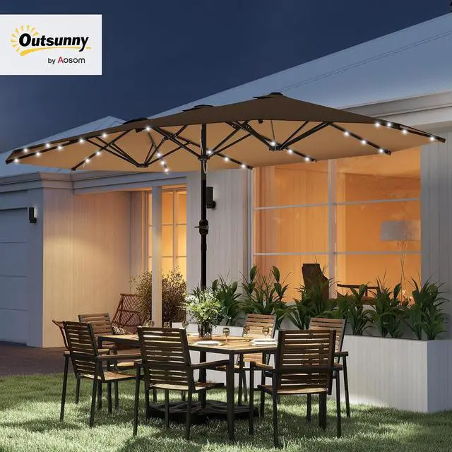 Alt view image 2 of 7 - 14.4ft Large Patio Umbrella with 36 Solar LED Lights | Double Sided Outdoor Umbrella, Base Included